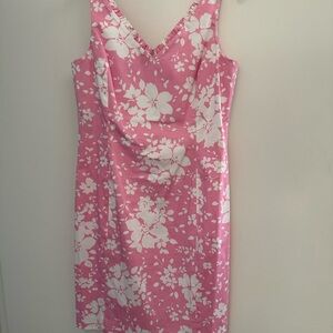 Jones New York petite Pink and White Floral Mini stretch poplin  Dress
